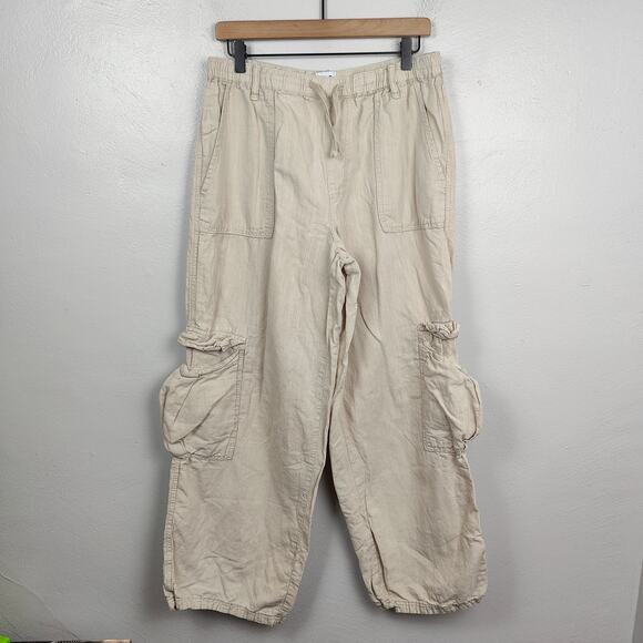 Urban Outfitters BDG Luca Cargo Pants Womens Large Linen Blend Cream Y2K Beachy - Picture 1 of 9